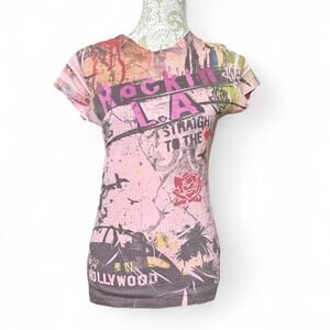 Next Level Apparel Burnout Tee Y2K Rock Star GF Indie Grunge Size Large Graphic